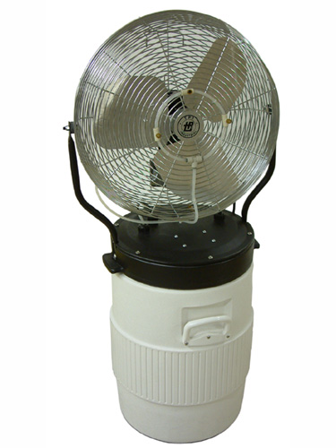 This portable misting fan fits on an Igloo 10 gallon round water cooler that is included in the price. 